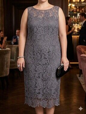 NWT Adrianna Papell Laura Plus Grey Lace Cocktail Dress Plus Size 20W Formal